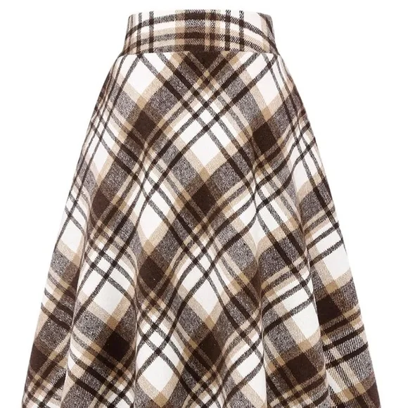 IDEALSANXUN Plaid Long Wool A-Line Skirt - Picture 1 of 9